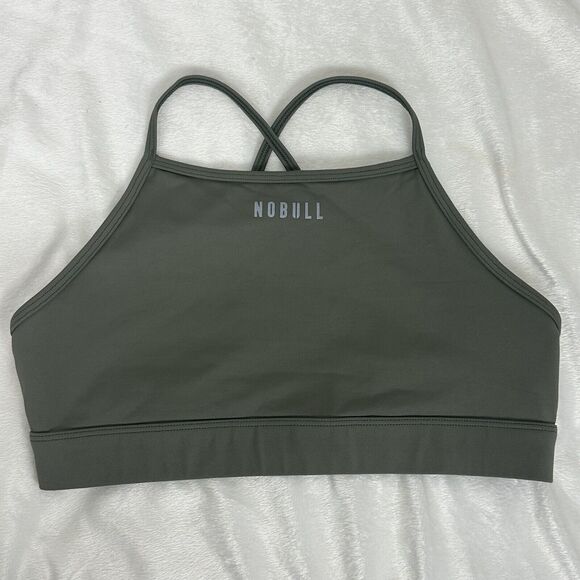 NoBull Womens Matte High Neck Sports Bra And Crop Legging 21" Set M/L Army Green - Picture 4 of 13